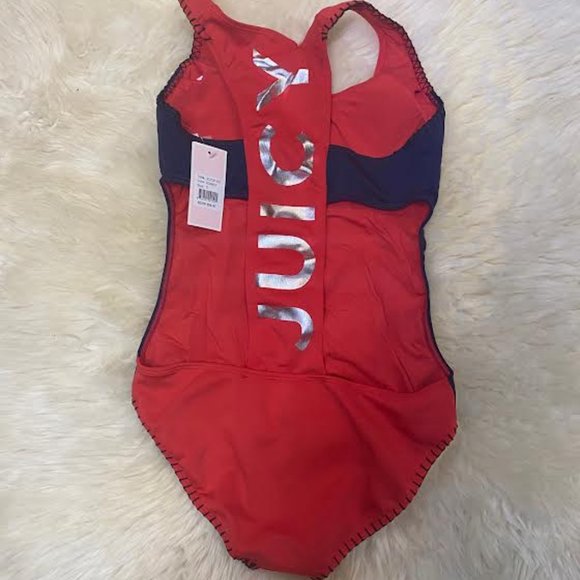NWT JUICY COUTURE Red Blue LOGO 'Juicy' Zip-Front One-Piece Sporty Swimsuit - Picture 9 of 10
